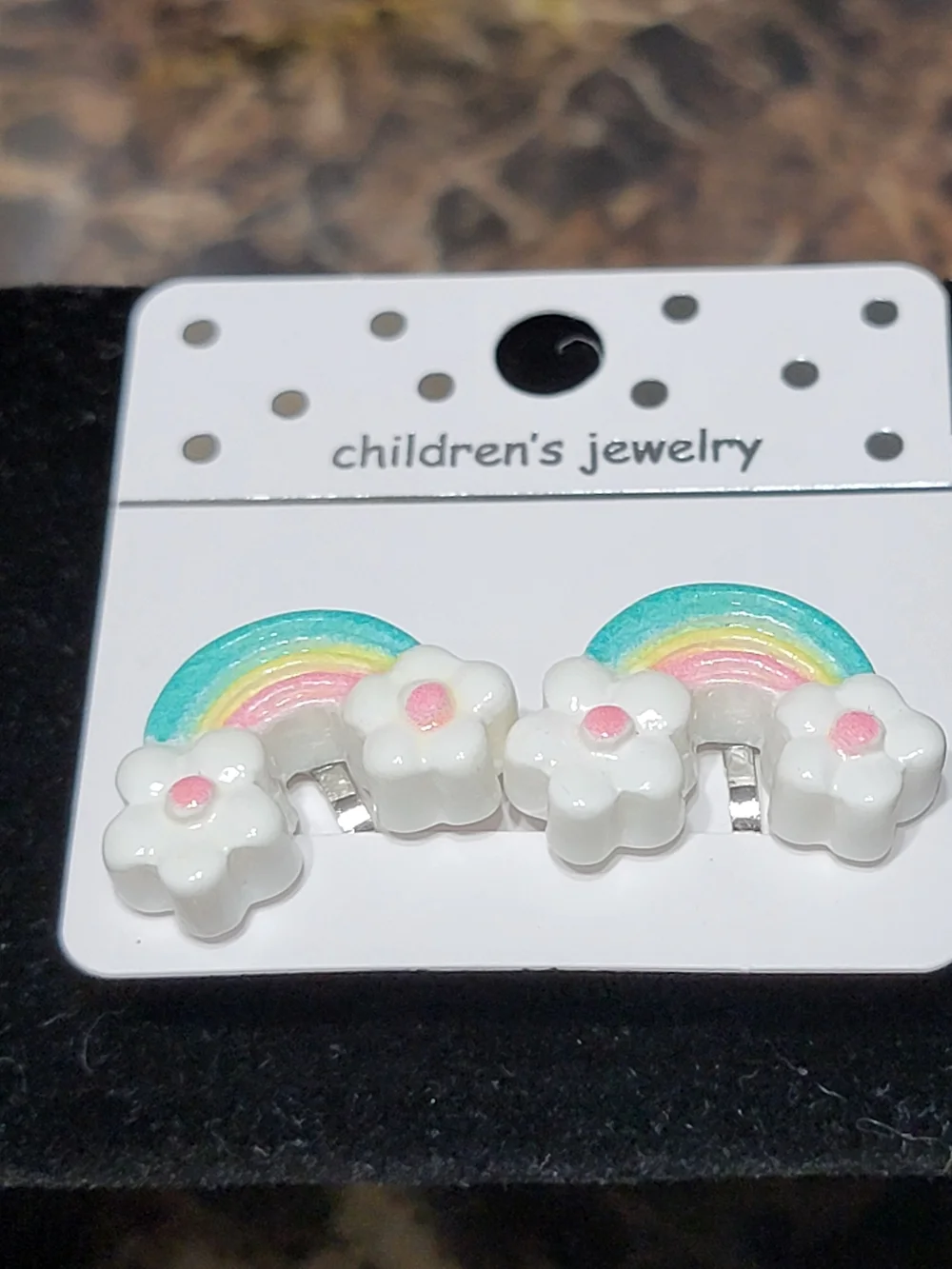 Children's Jewelry Pastel Rainbow Flower Clip-on Earrings- Pink, Green, Blue